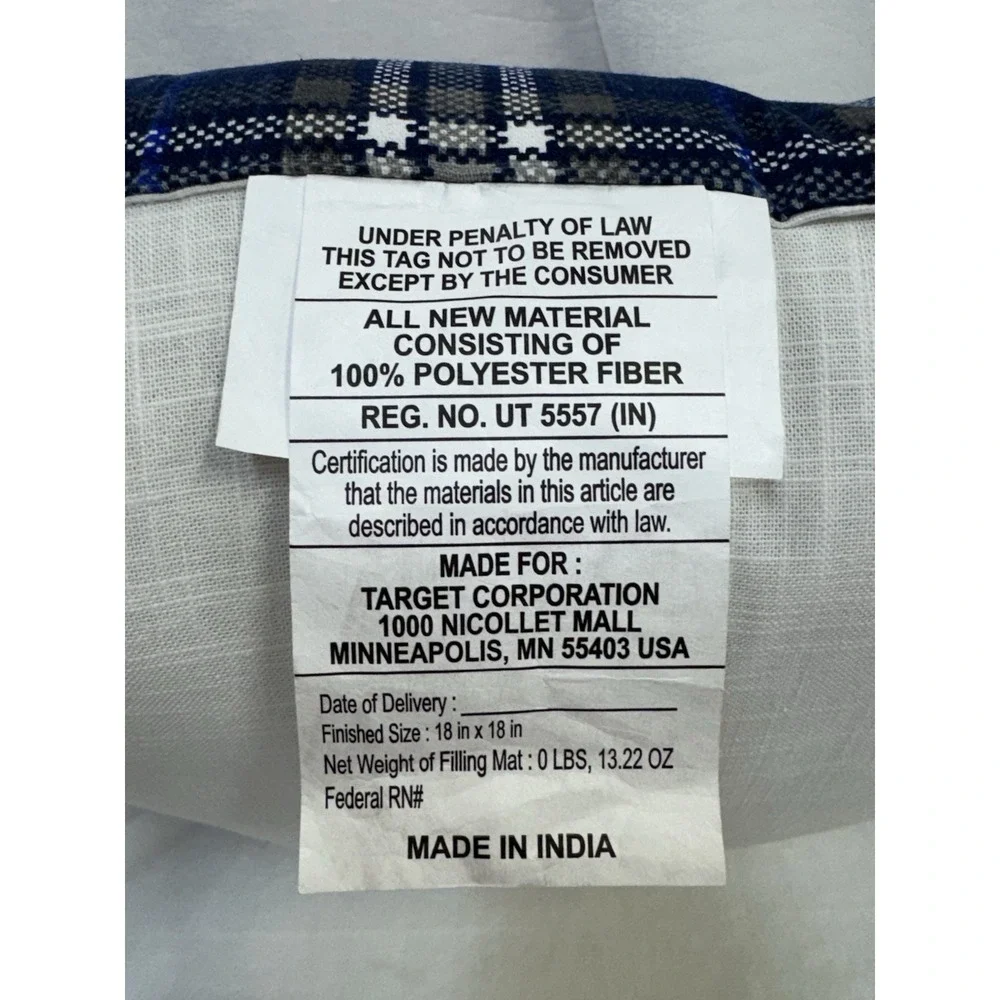 Blue/Gray Plaid Reversible Throw Pillow by Room Essentials 18x18 NEW!